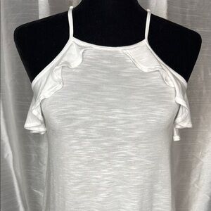 Aeropostale Spaghetti Strap Ruffle White Sleeveless Blouse Women’s Size Small